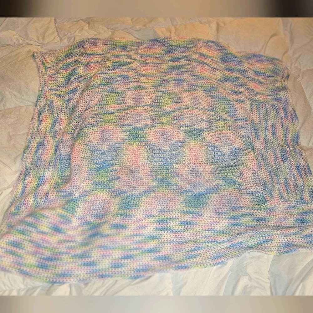 Crocheted Baby Blanket Hand Made 42” X 44”